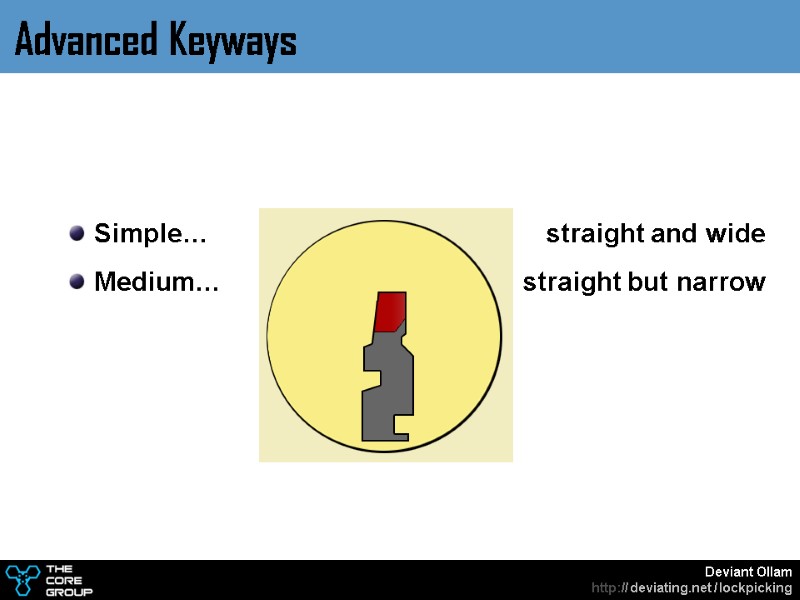 Simple…  straight and wide  Medium…  straight but narrow Advanced Keyways